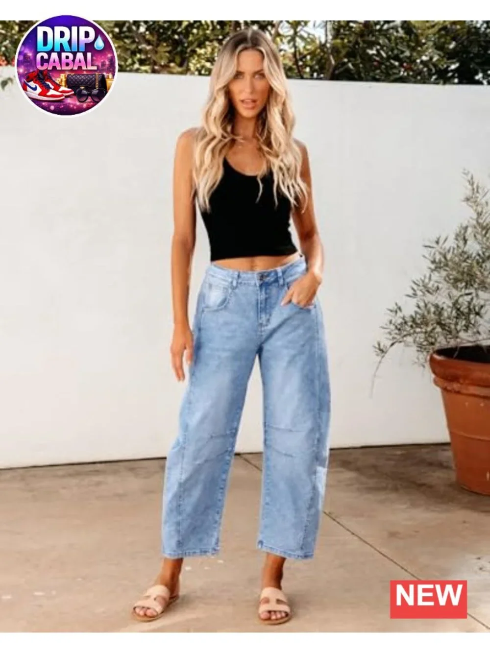 High Waist Baggy Cropped Stretch Denim Barrel Jeans Women 26